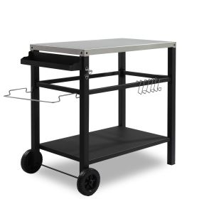 112x59x82cm, Stainless Steel Top, Without Basket, Removable, Barbecue Cart (Color: Black)